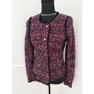 White House Black Market Amalfi Tweed‎ Pink Kiss Striped Novelty Jacket Size S